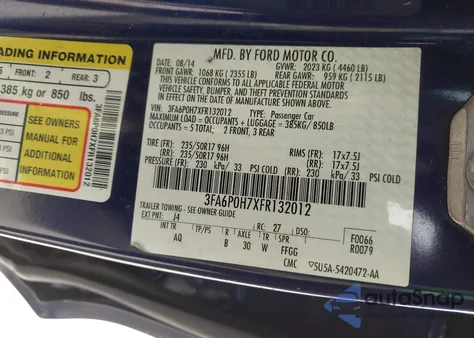 2015 Ford Fusion Se from USA, damaged, VIN 3FA6P0H7XFR132012